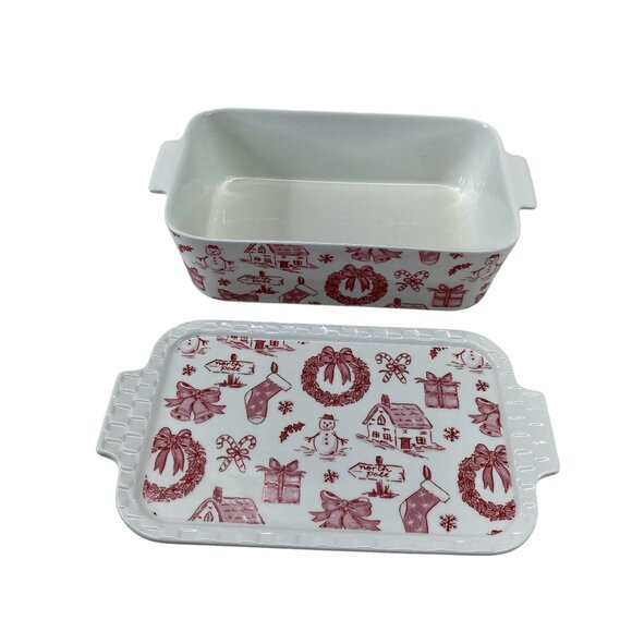 Grace Pantry Christmas-Themed Rectangular Ceramic Baking Dish With Lid - Picture 3 of 7
